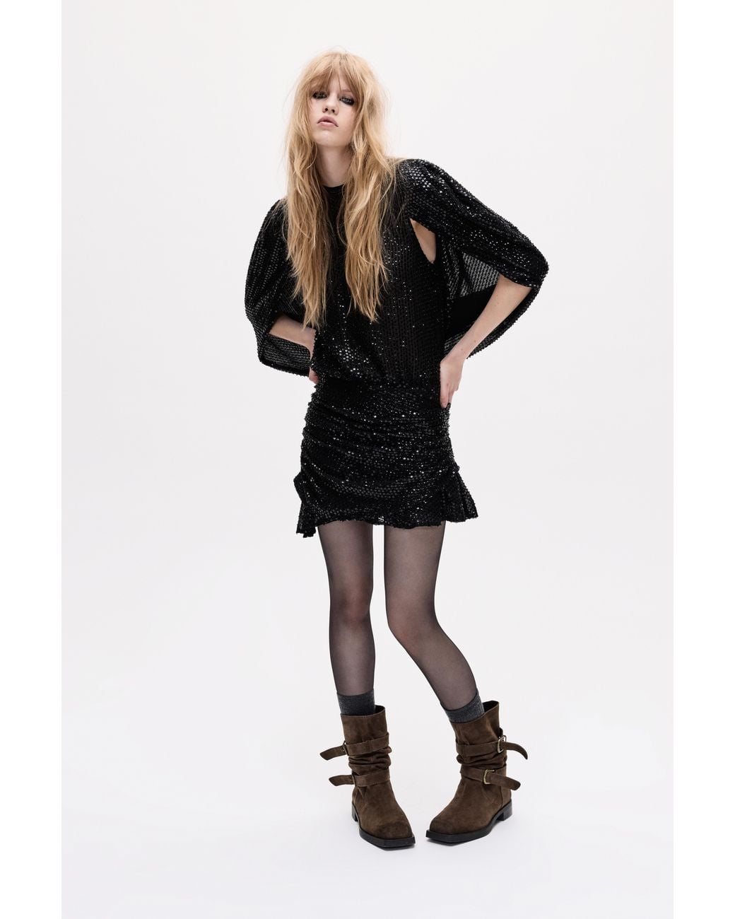 Pull&Bear Black Gathered Leather Boots With Buckles for men