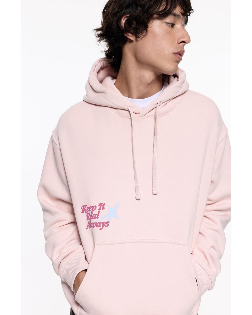 Pull&Bear Pink Graphic Sweatshirt With Hood for men