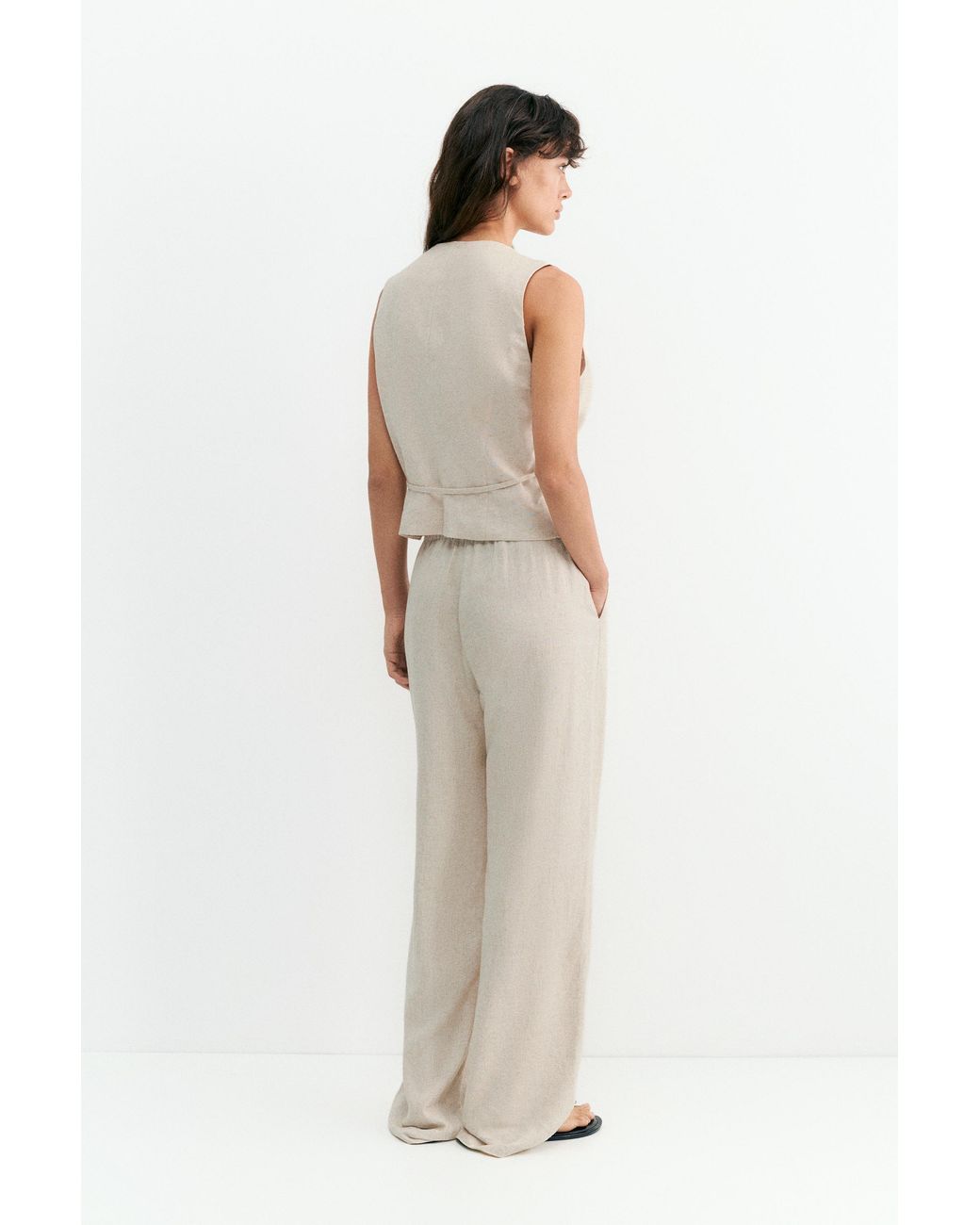Pull&Bear Natural Rustic Linen-Blend Waistcoat