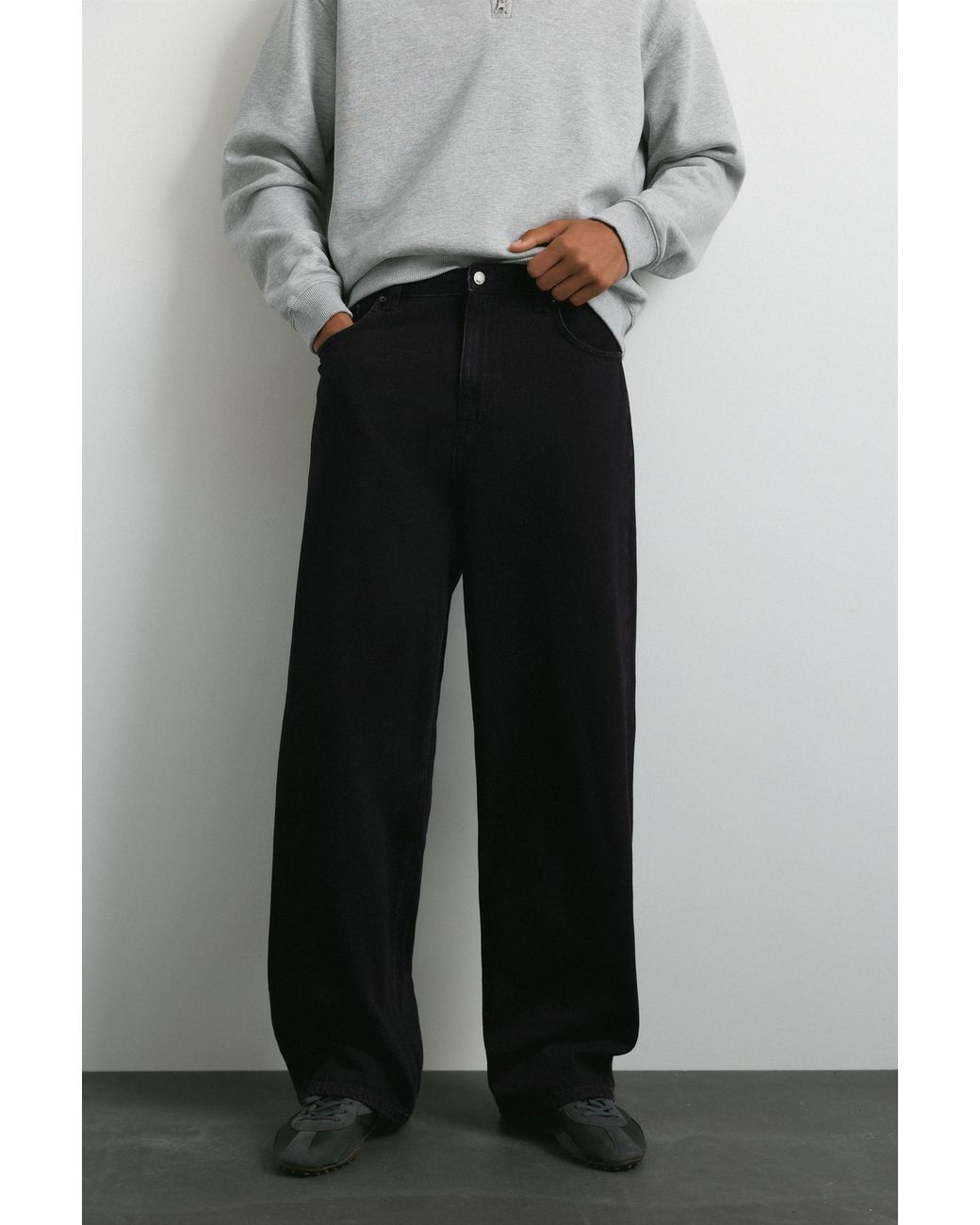 Pull&Bear Gray Relaxed Fit Baggy Jeans for men