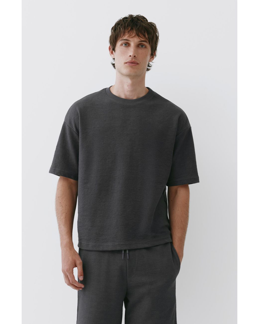 Pull&Bear Black Textured Relaxed Fit T-Shirt for men