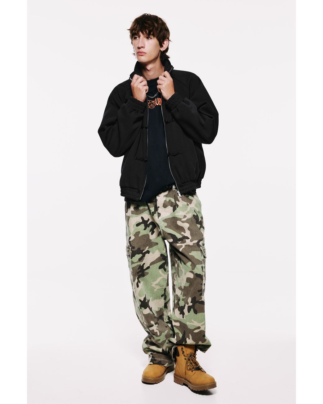 Pull&Bear Black Zip-Up Sweatshirt With Fireman Clasp for men