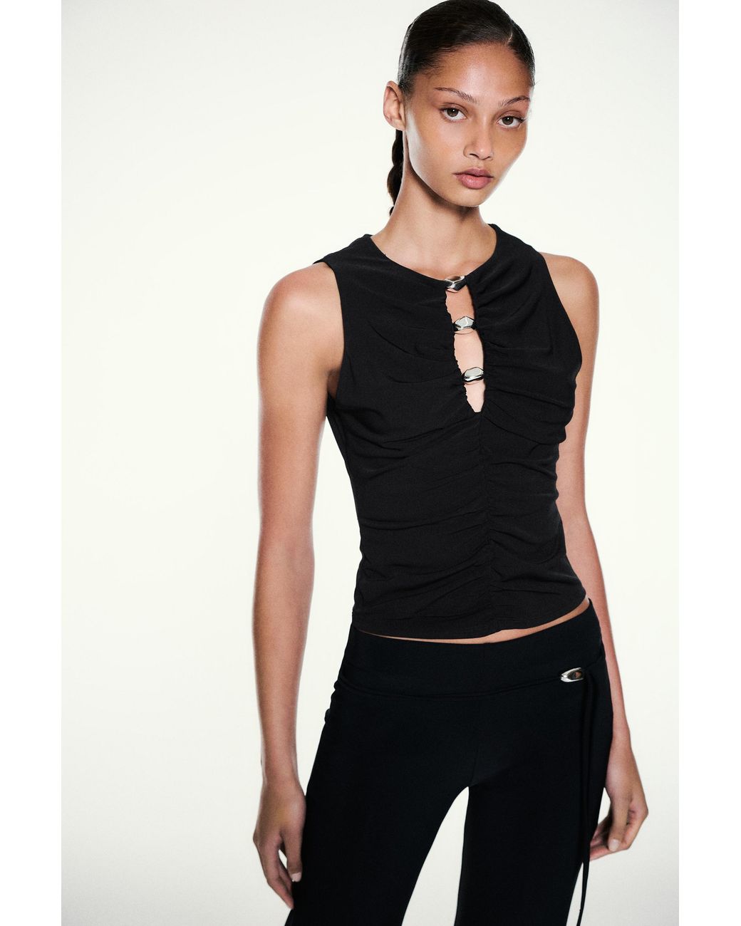 Pull&Bear Blue Cut-Out Embellished Top