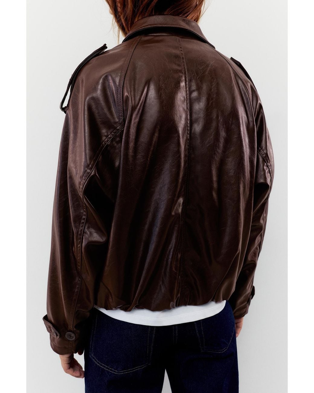 Pull&Bear Brown Short Leather Effect Trench Coat