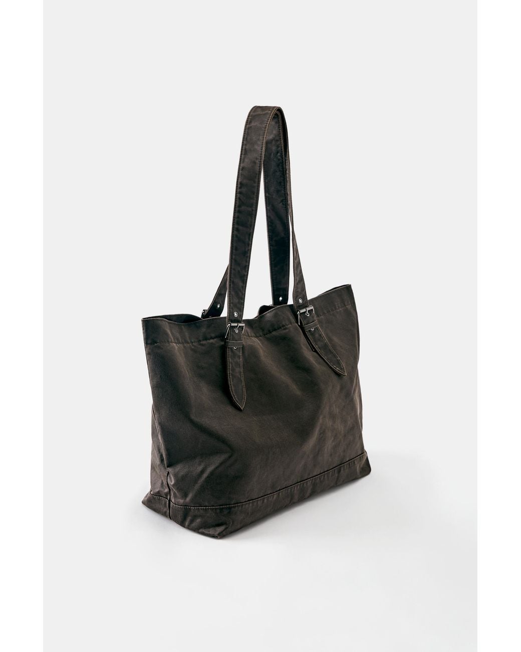 Pull&Bear Black Waxed Suede Shopper Bag for men