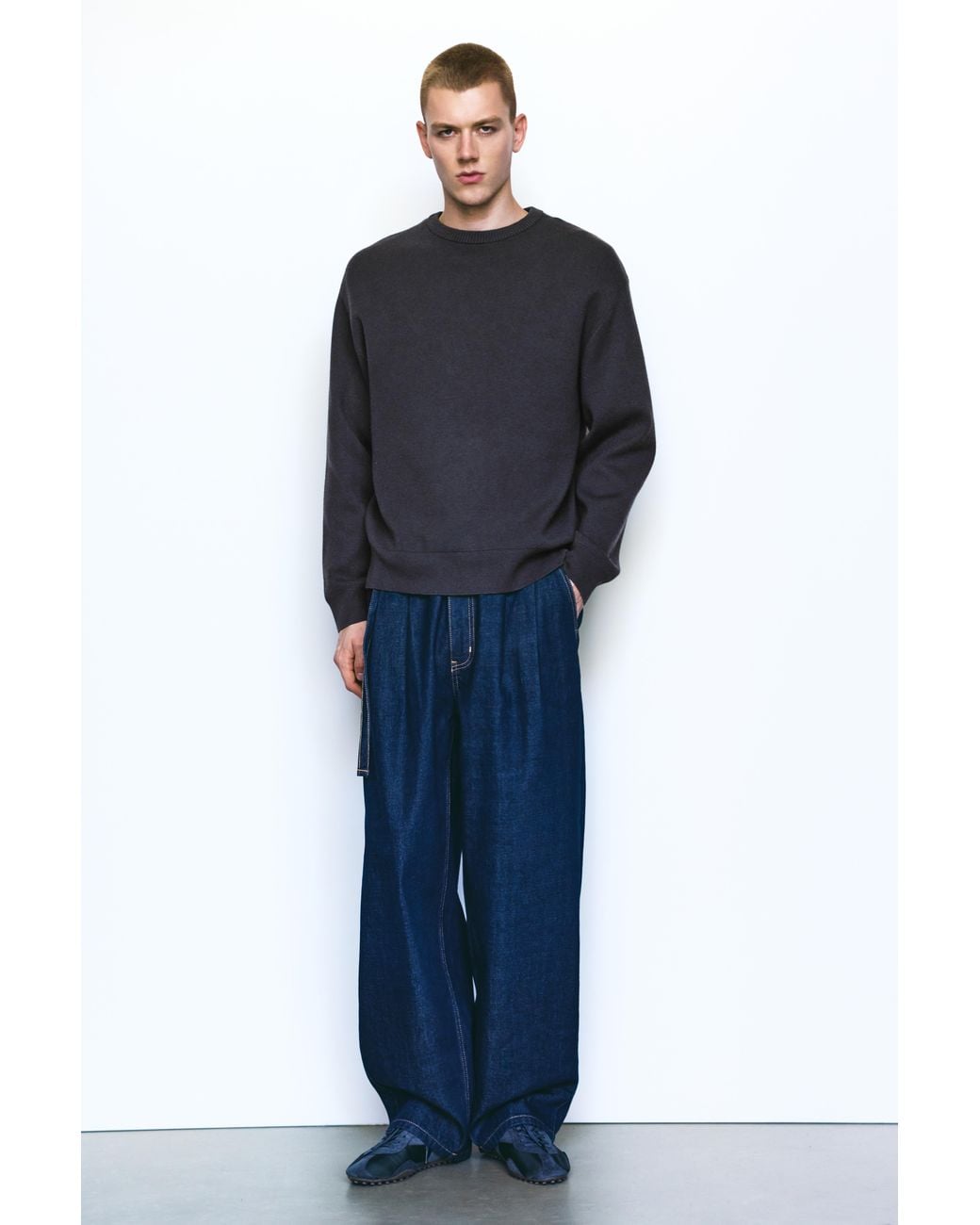 Pull&Bear Blue Soft Round Neck Jumper for men