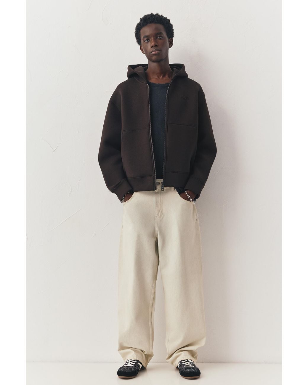 Pull&Bear Brown Neoprene-Effect Hoodie for men