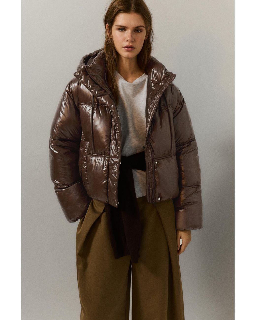 Pull&Bear Gewatteerd Jack Met Capuchon in het Brown