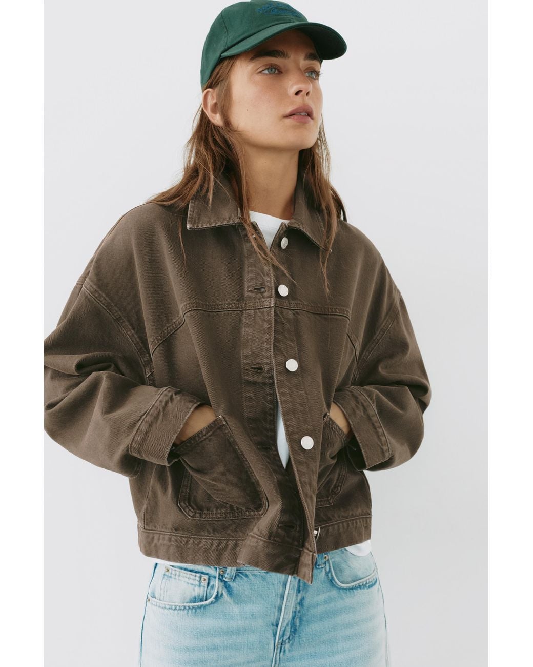 Pull&Bear Brown Boxy Denim Overshirt