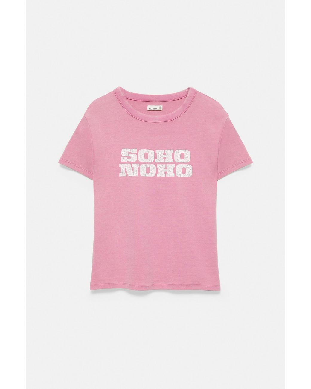 Pull&Bear Pink Crackled Text Graphic T-Shirt