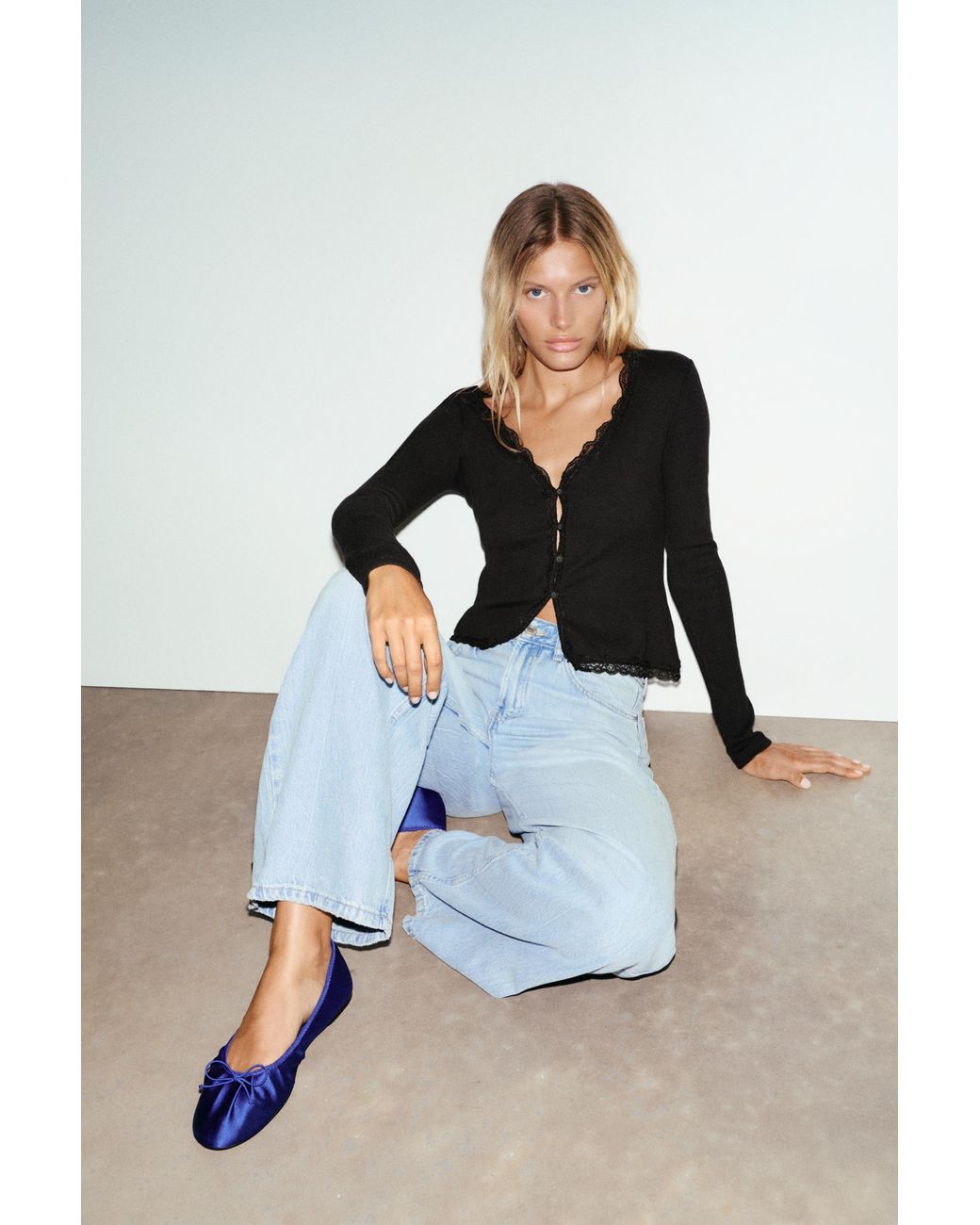 Pull&Bear Black Lace Button-Up T-Shirt