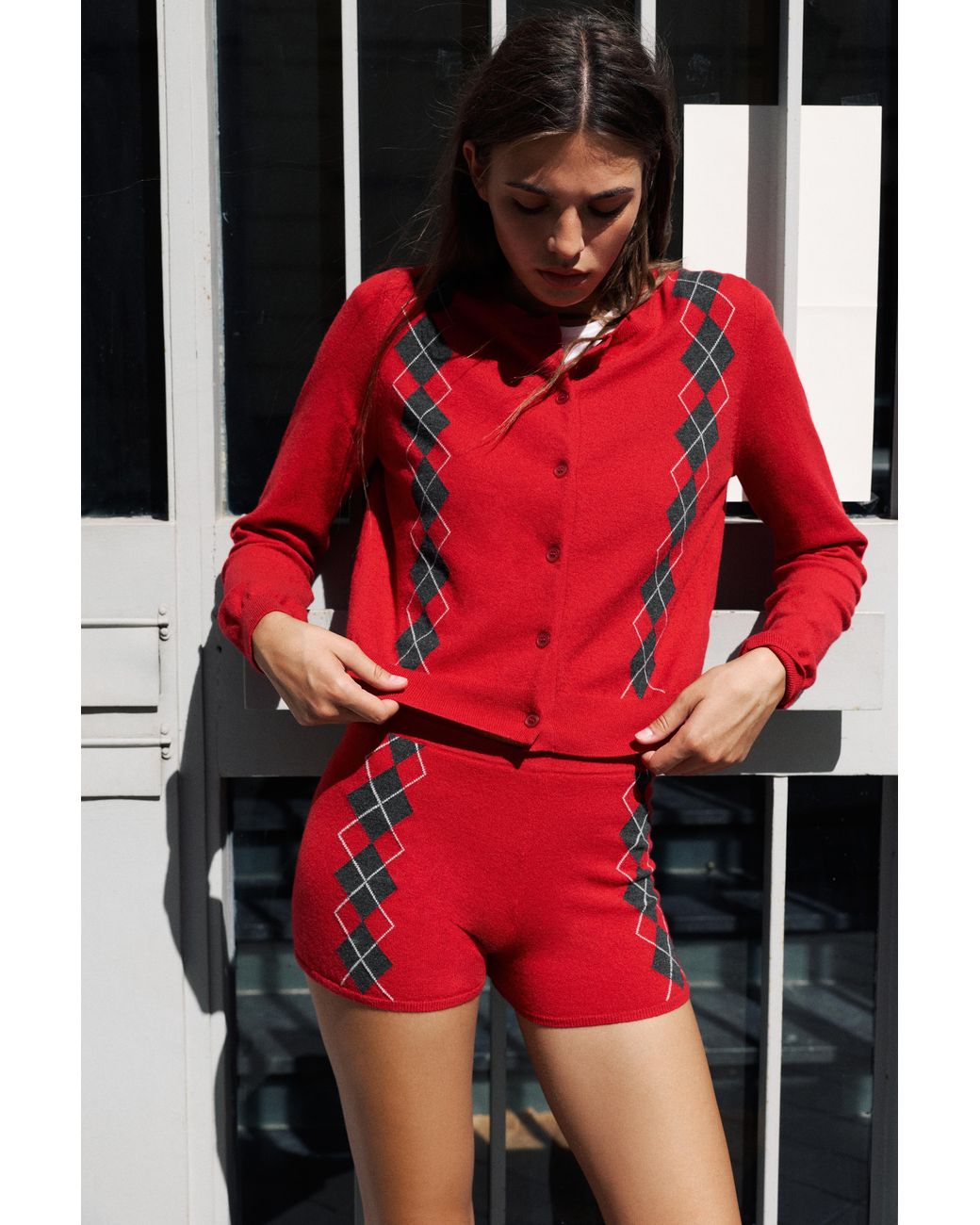 Pull&Bear Red Diamond Cardigan