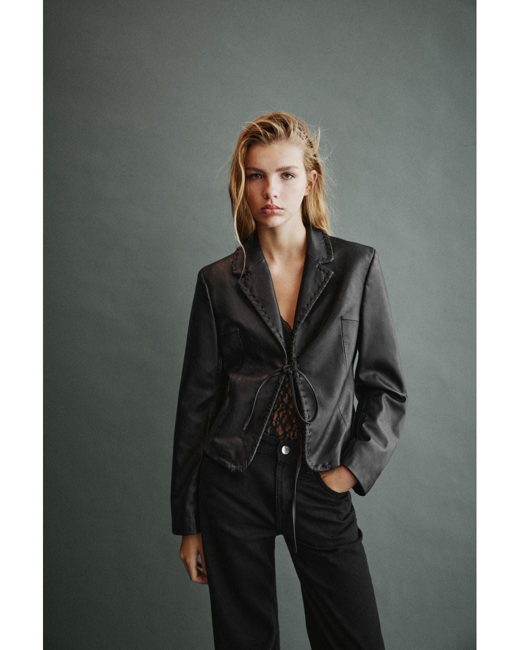 Pull&Bear Getailleerde Blazer Met Leereffect in het Gray