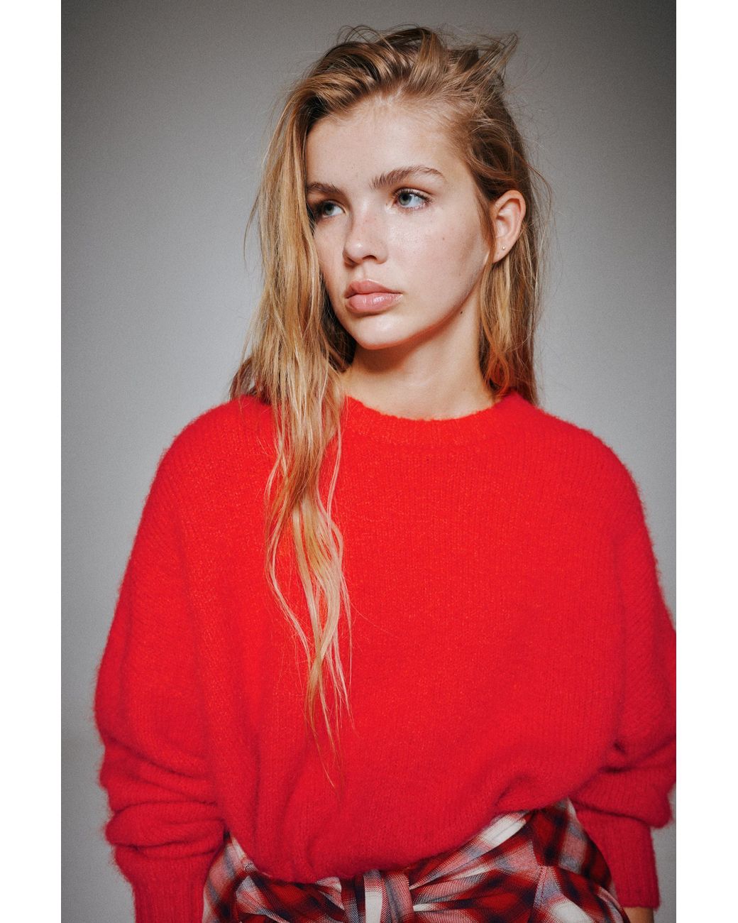 Pull&Bear Red Basic-Strickpullover