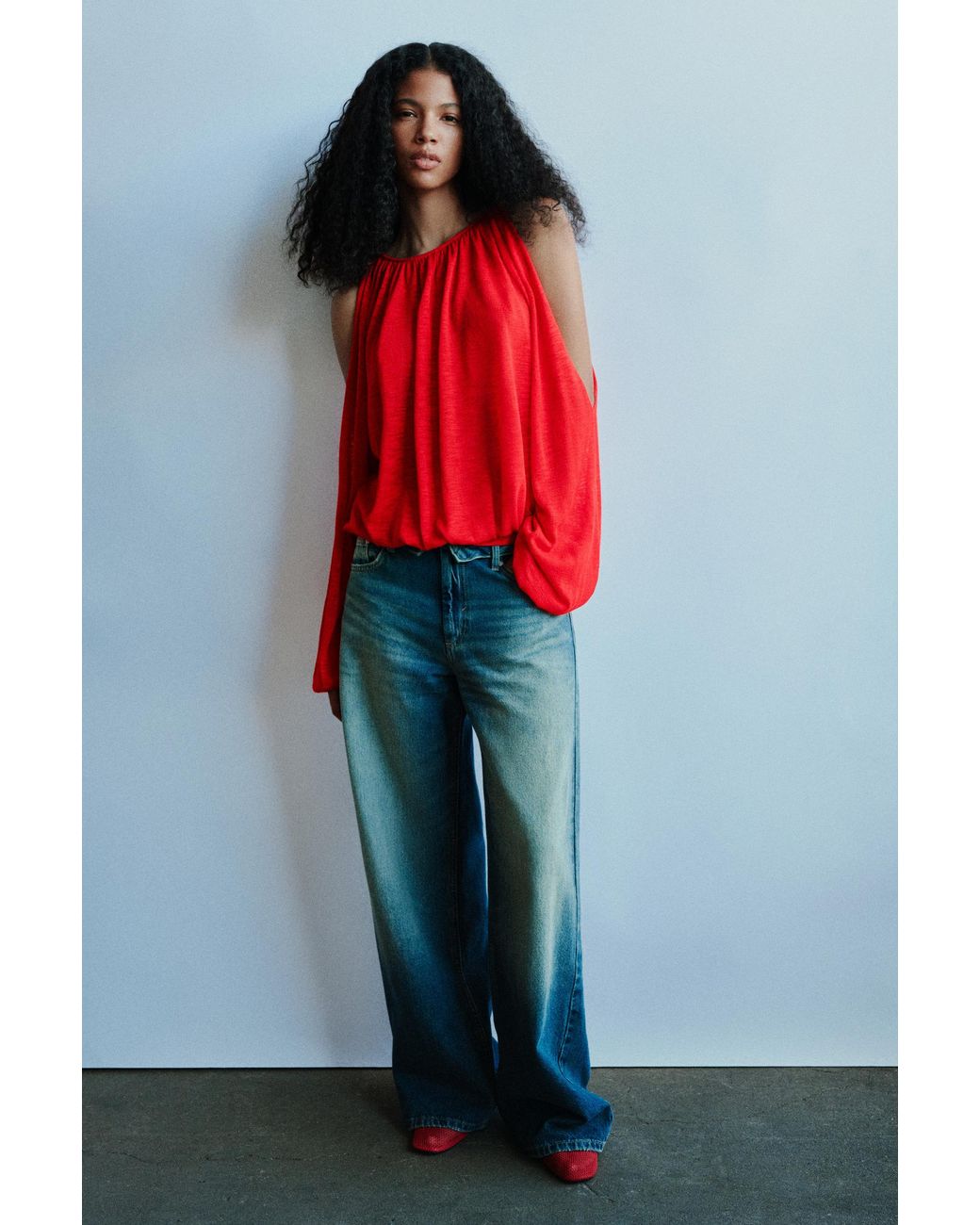 Pull&Bear Red Fine Knit Cut-Out Top