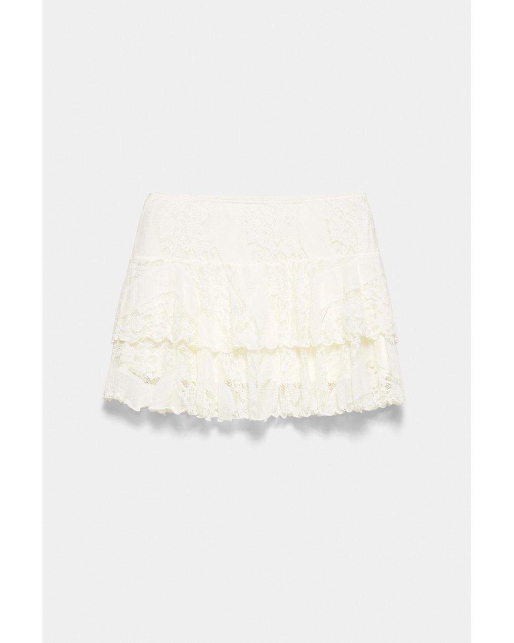 Pull&Bear Witte Kanten Minirok Met Volants in het Natural
