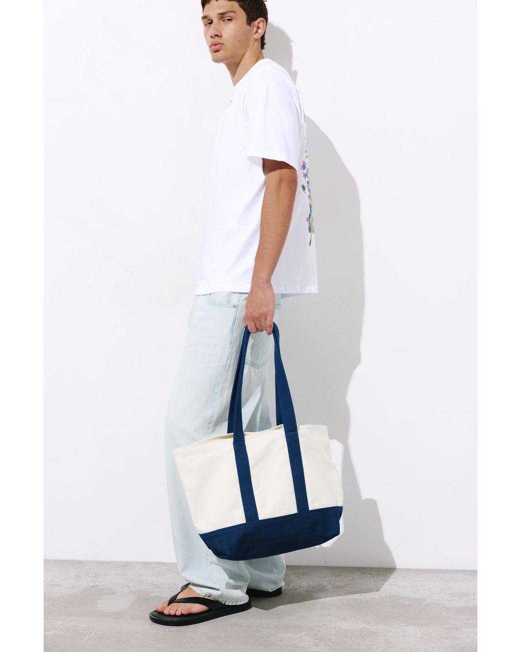 Pull&Bear Blue Canvas Tote Bag for men