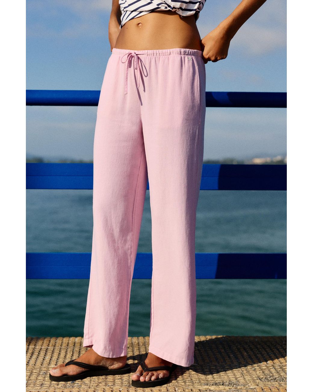 Pull&Bear Blue Linen Blend Joggers