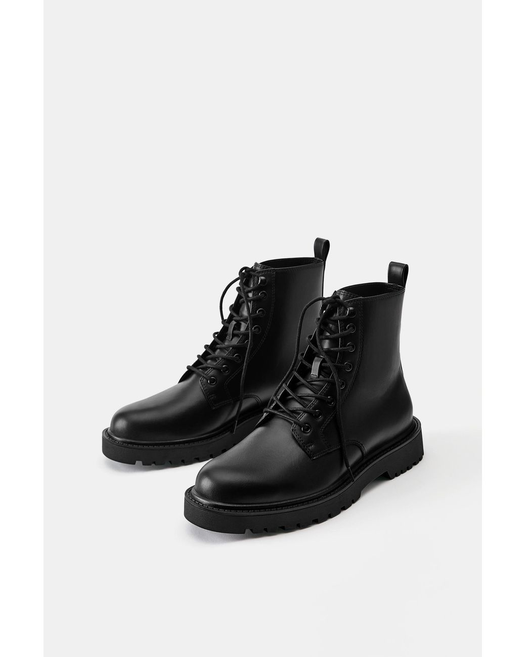 Pull&Bear Black Lace-Up Boots for men
