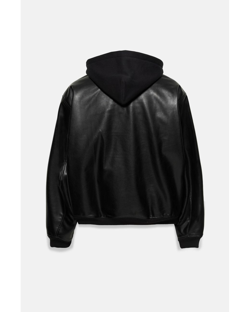Pull&Bear Gray Combined Leather Effect Hooded Jacket for men