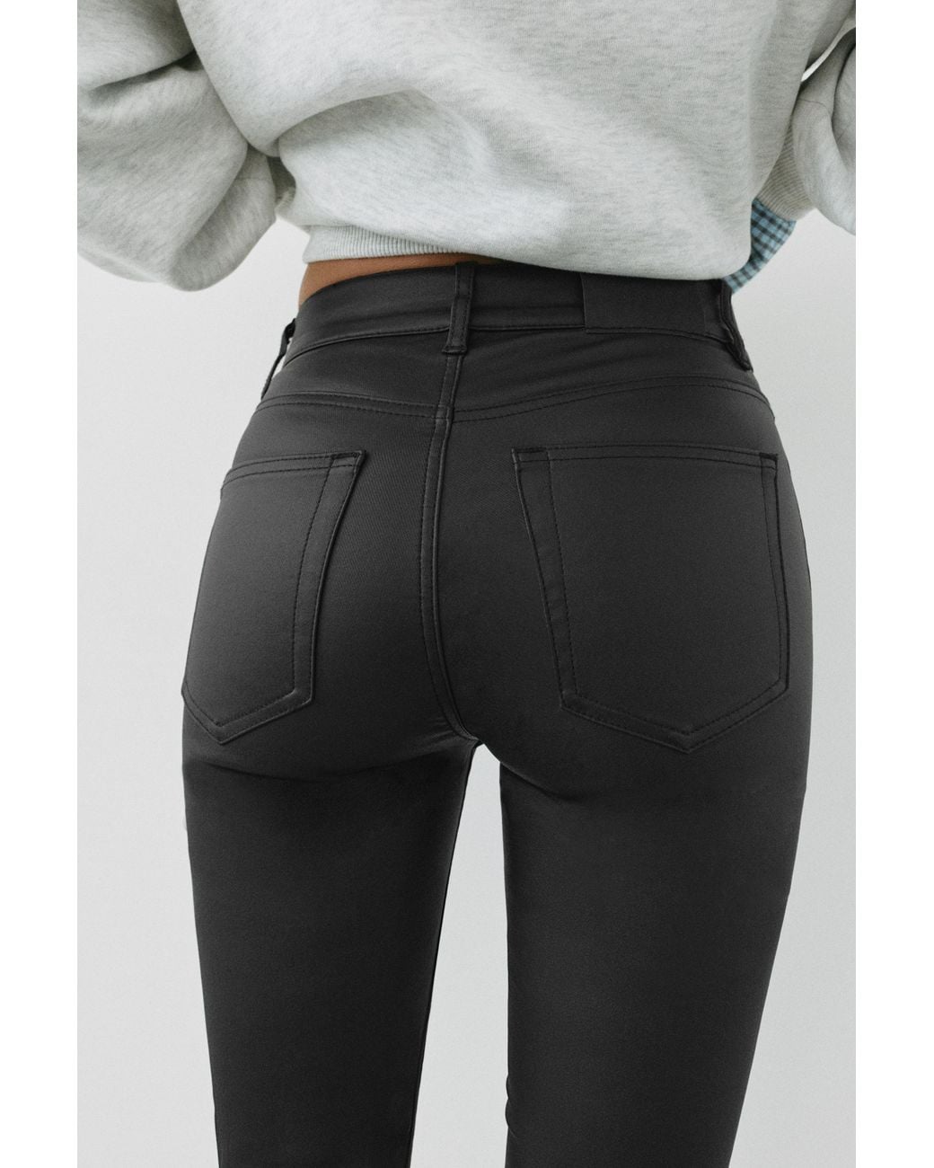 Pull&Bear Gray Leather Effect Skinny Trousers