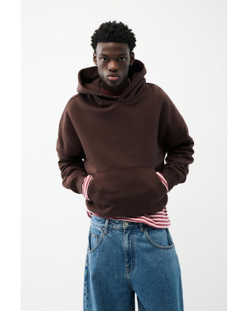 Pull&Bear Brown Boxy Stwd Hoodie for men