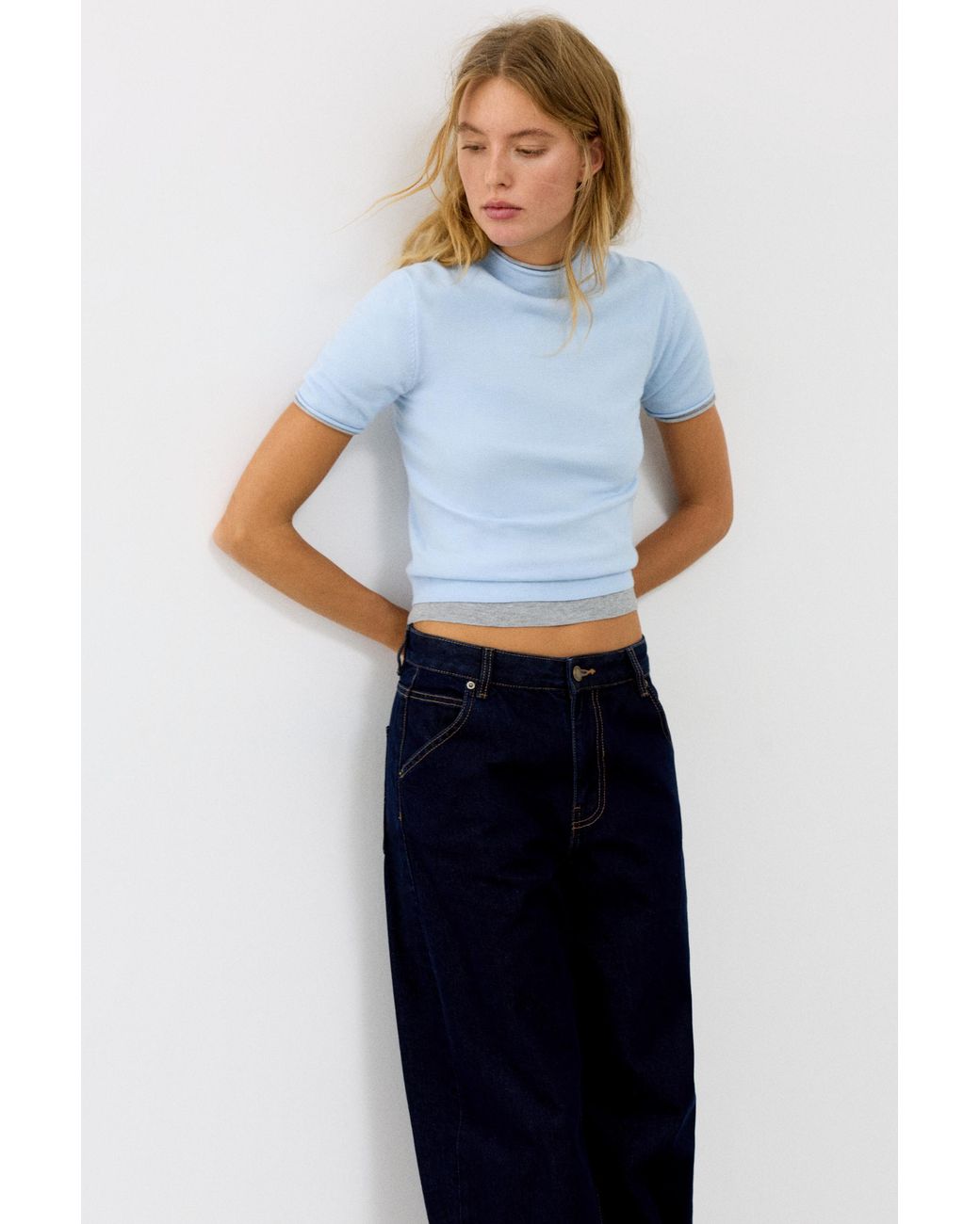 T-Shirt En Maille Fine À Manches Courtes Pull&Bear en coloris Blue