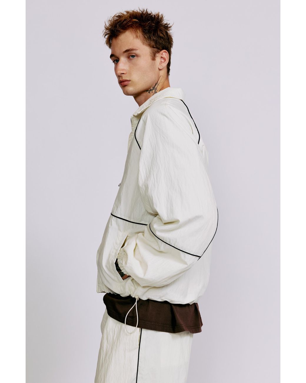 Pull&Bear Natural Lightweight Contrast Stitch Jacket for men