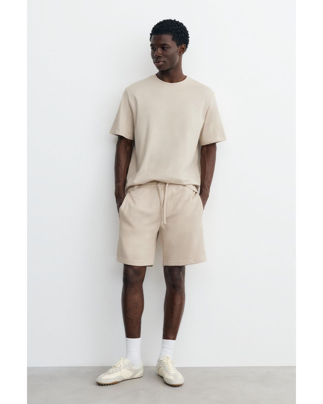 Pull&Bear Natural Pack Of Bermuda Jogger Shorts And T-Shirt for men
