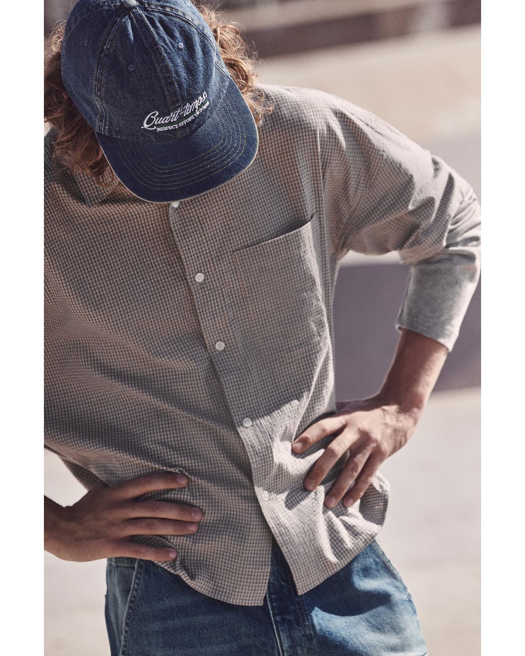 Pull&Bear Gray Double Sleeve Check Shirt for men