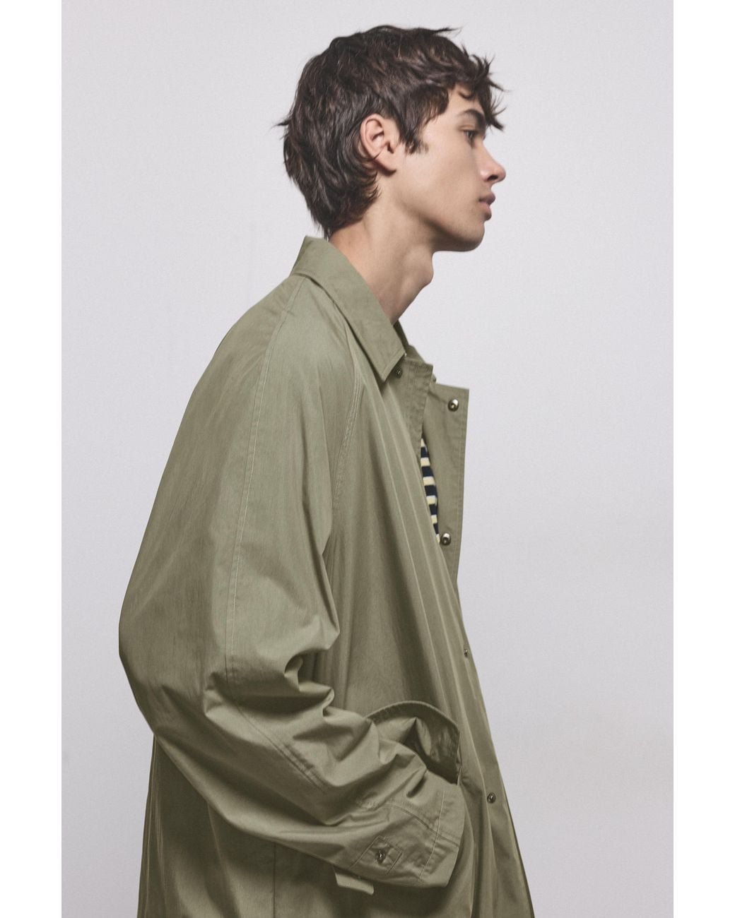 Pull&Bear Green Long Trench Coat for men