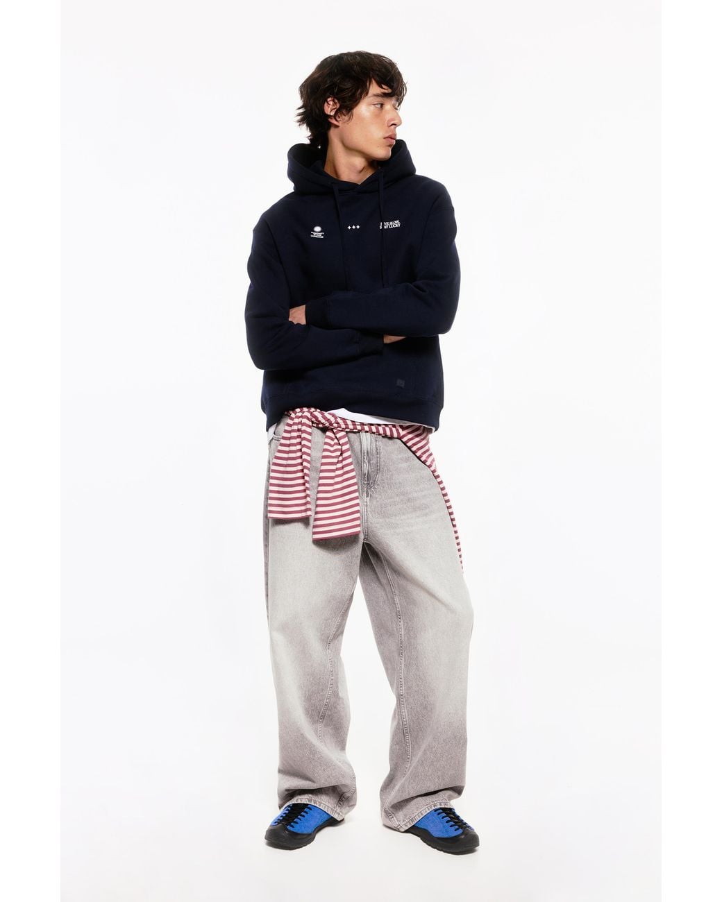 Pull&Bear Blue Graphic Sweatshirt With Hood for men