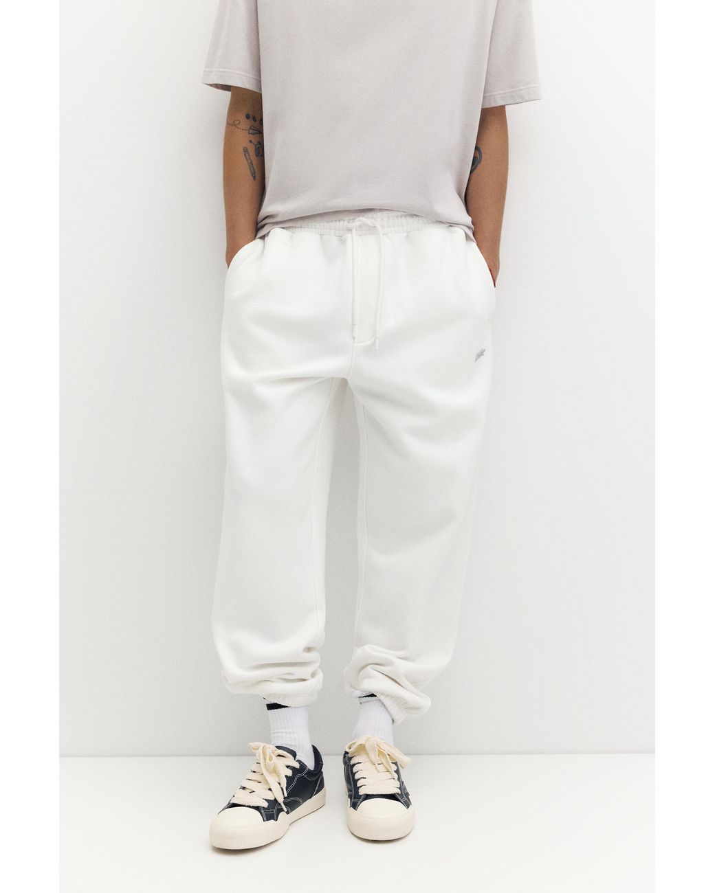 Pull&Bear White Stwd Joggers for men