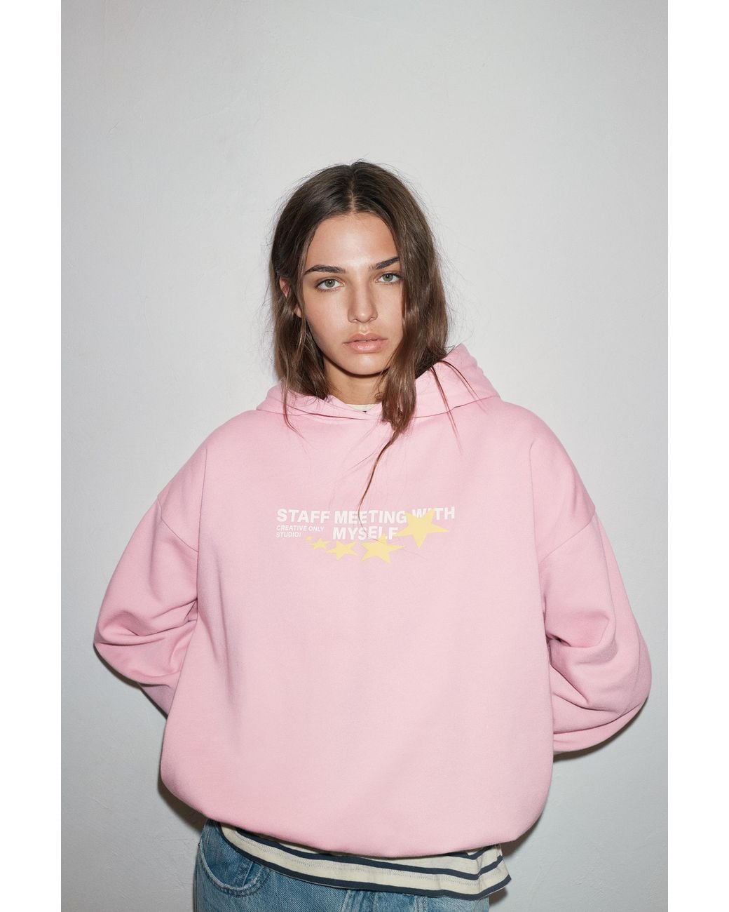 Pull&Bear Pink Star Graphic Hoodie