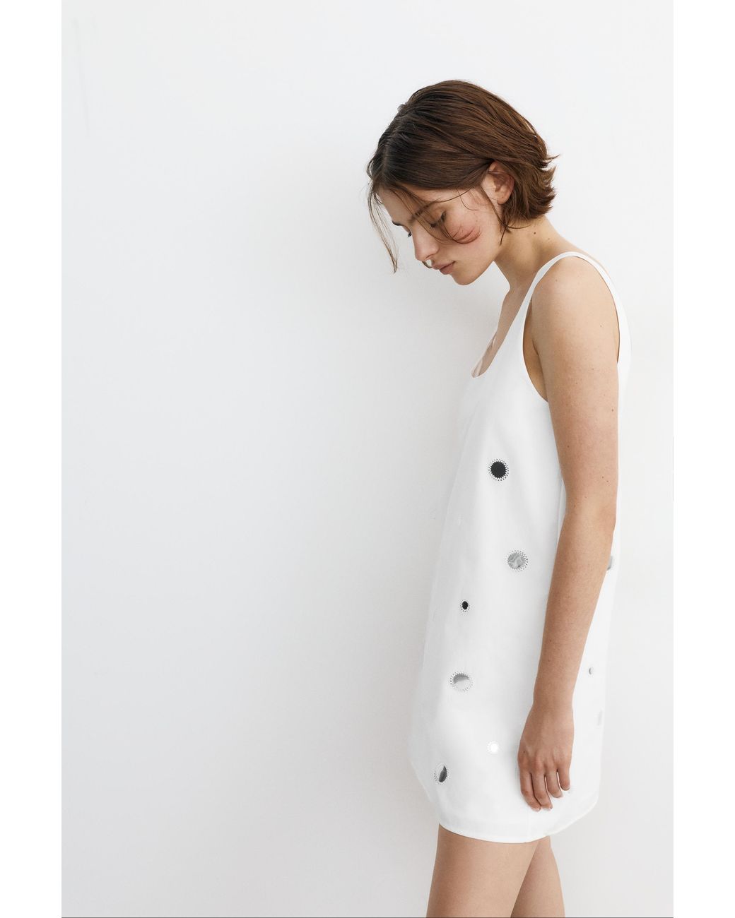 Pull&Bear White Short Strappy Dress With Mirrored Details