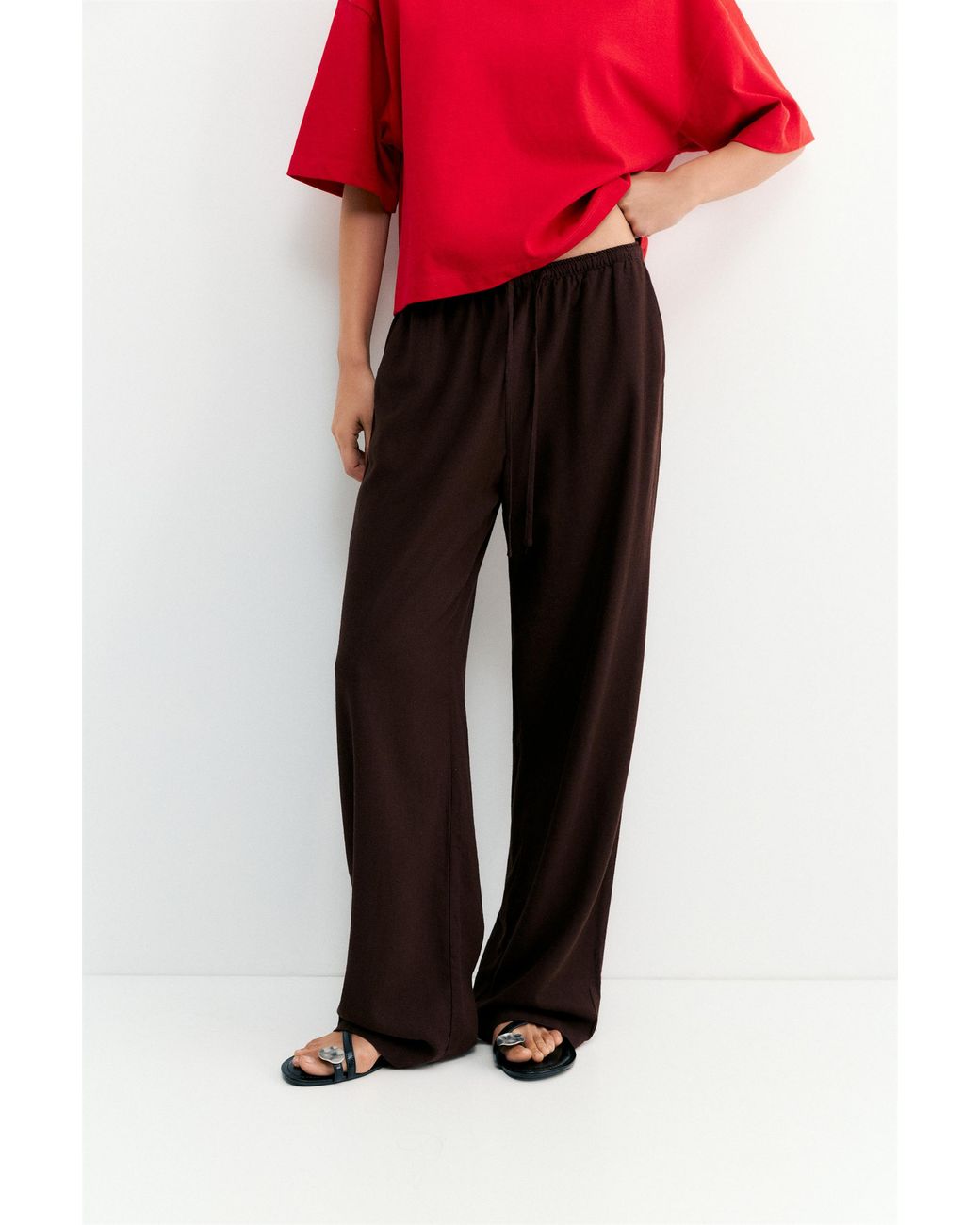 Pull&Bear Brown Flowing Trousers With Linen