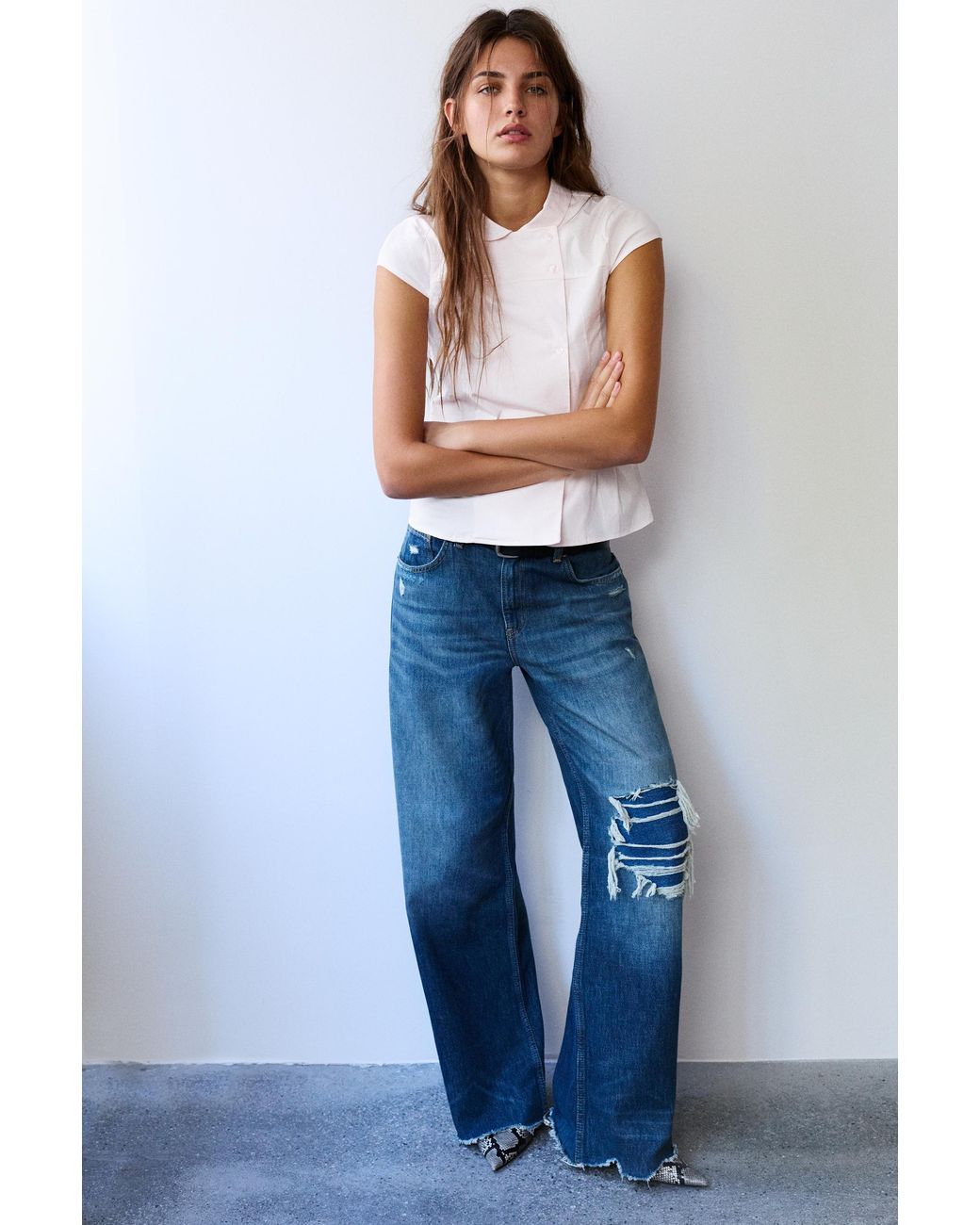 Pull&Bear Blue Peter Pan Collar Shirt