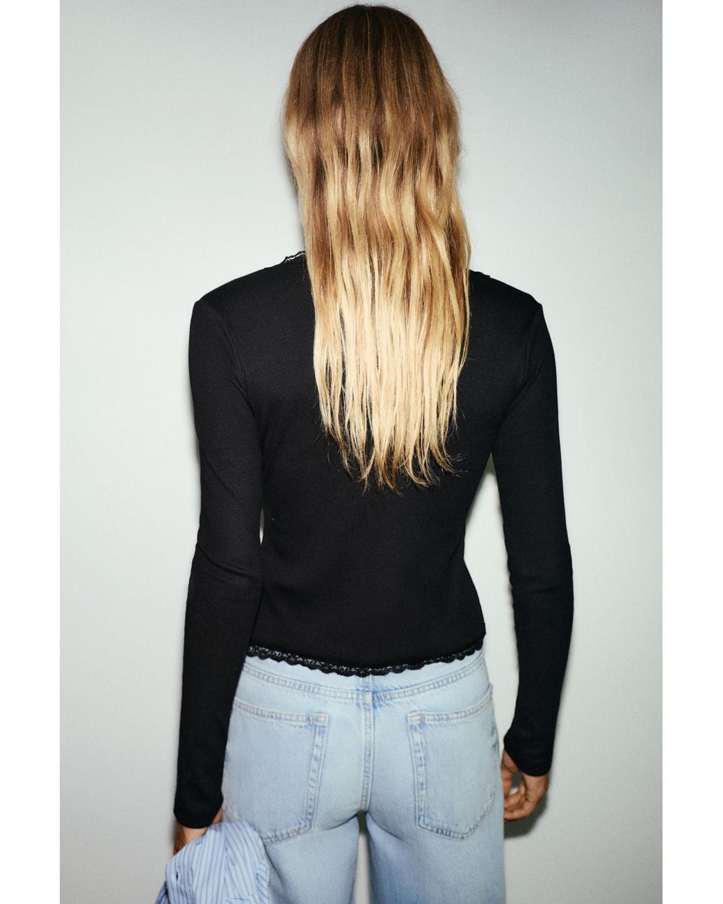 Pull&Bear Black Lace Button-Up T-Shirt