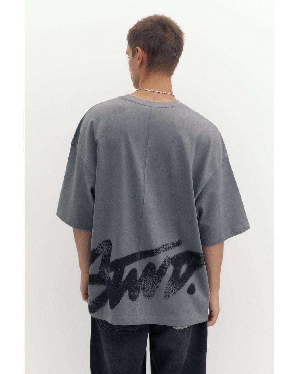 Pull&Bear Gray Oversize Stwd T-Shirt for men