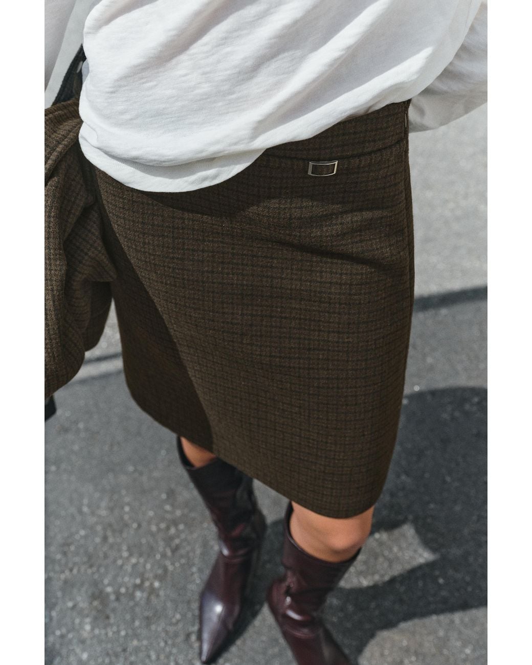 Pull&Bear Brown Check Midi Skirt With Belt