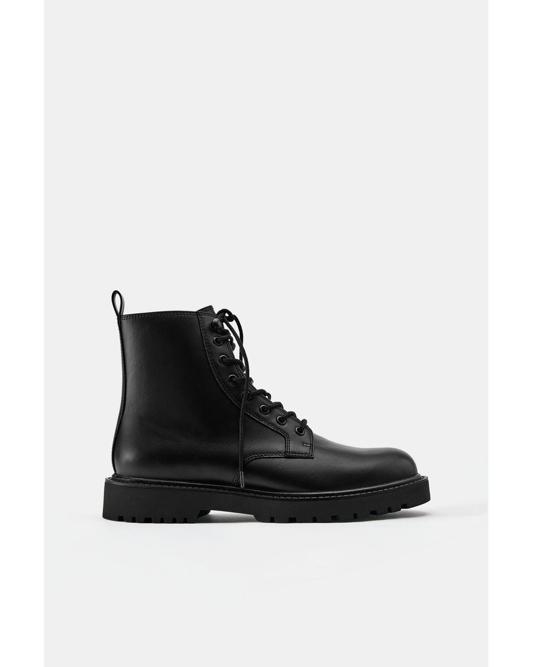 Pull&Bear Black Lace-Up Boots for men