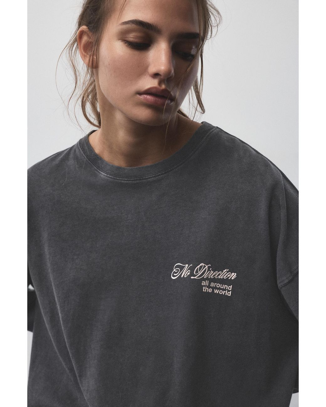 Pull&Bear Gray Oversize Graphic T-Shirt
