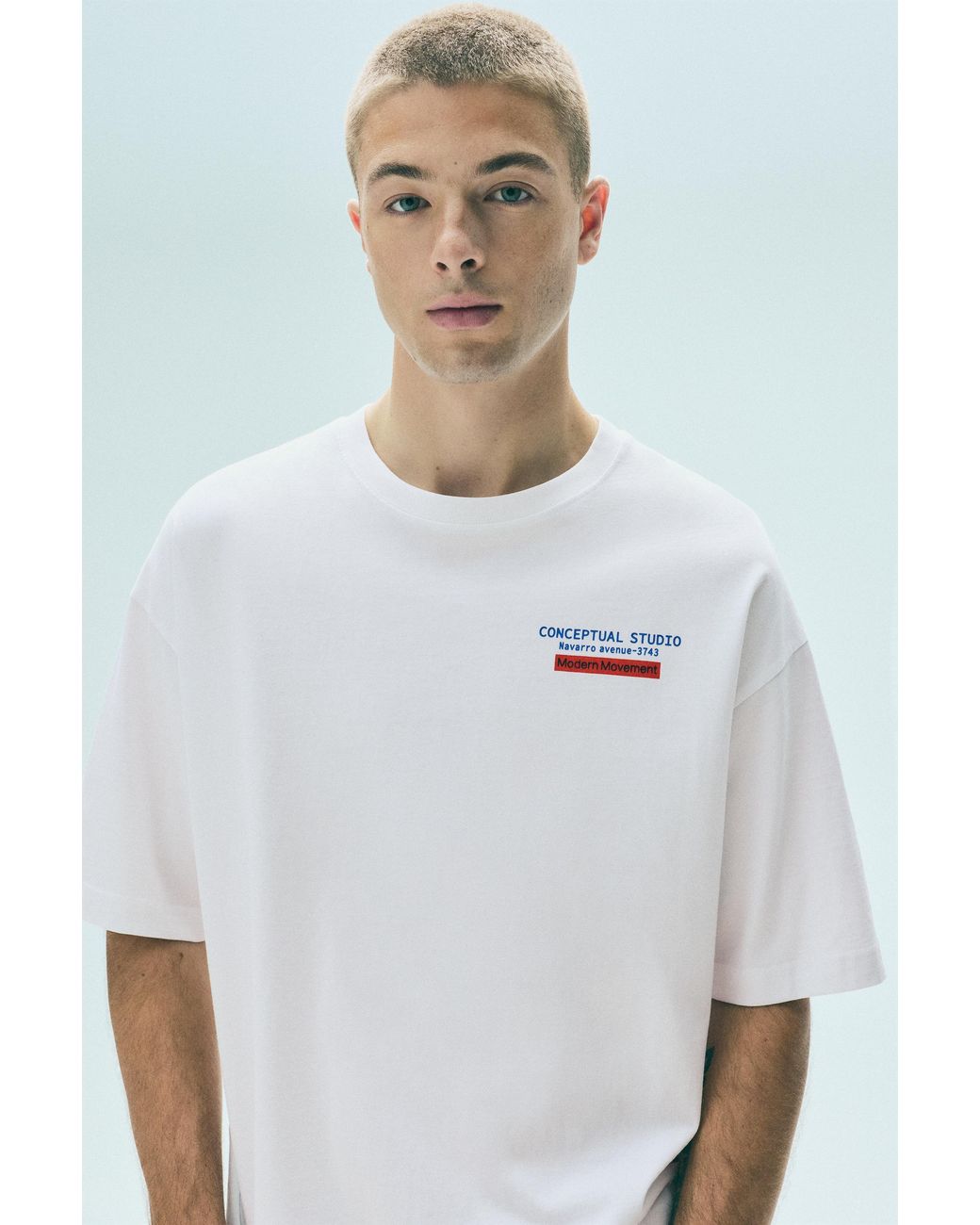 Pull&Bear Blue Conceptual Studio Relaxed Graphic T-Shirt for men