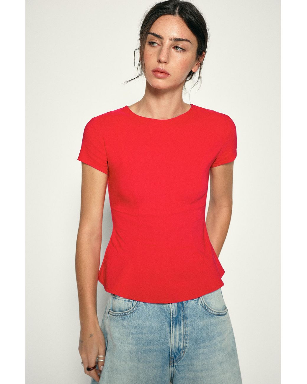 Pull&Bear Red Peplum Top
