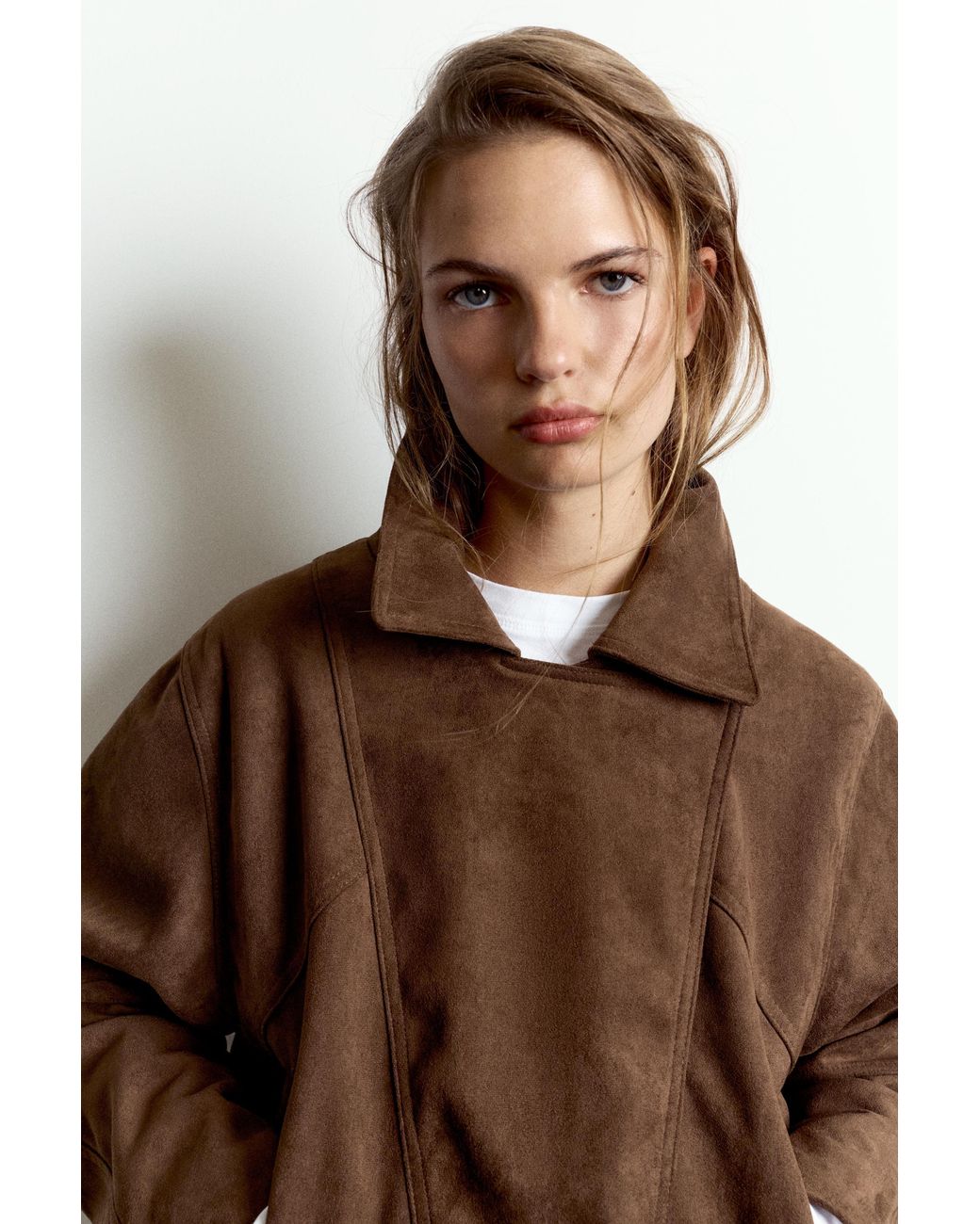 Pull&Bear Blue Short Faux Suede Trench Coat