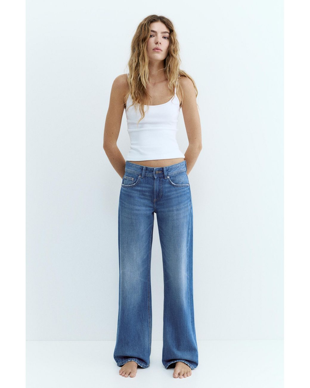 Pull&Bear Blue Low-Rise Straight-Leg Jeans