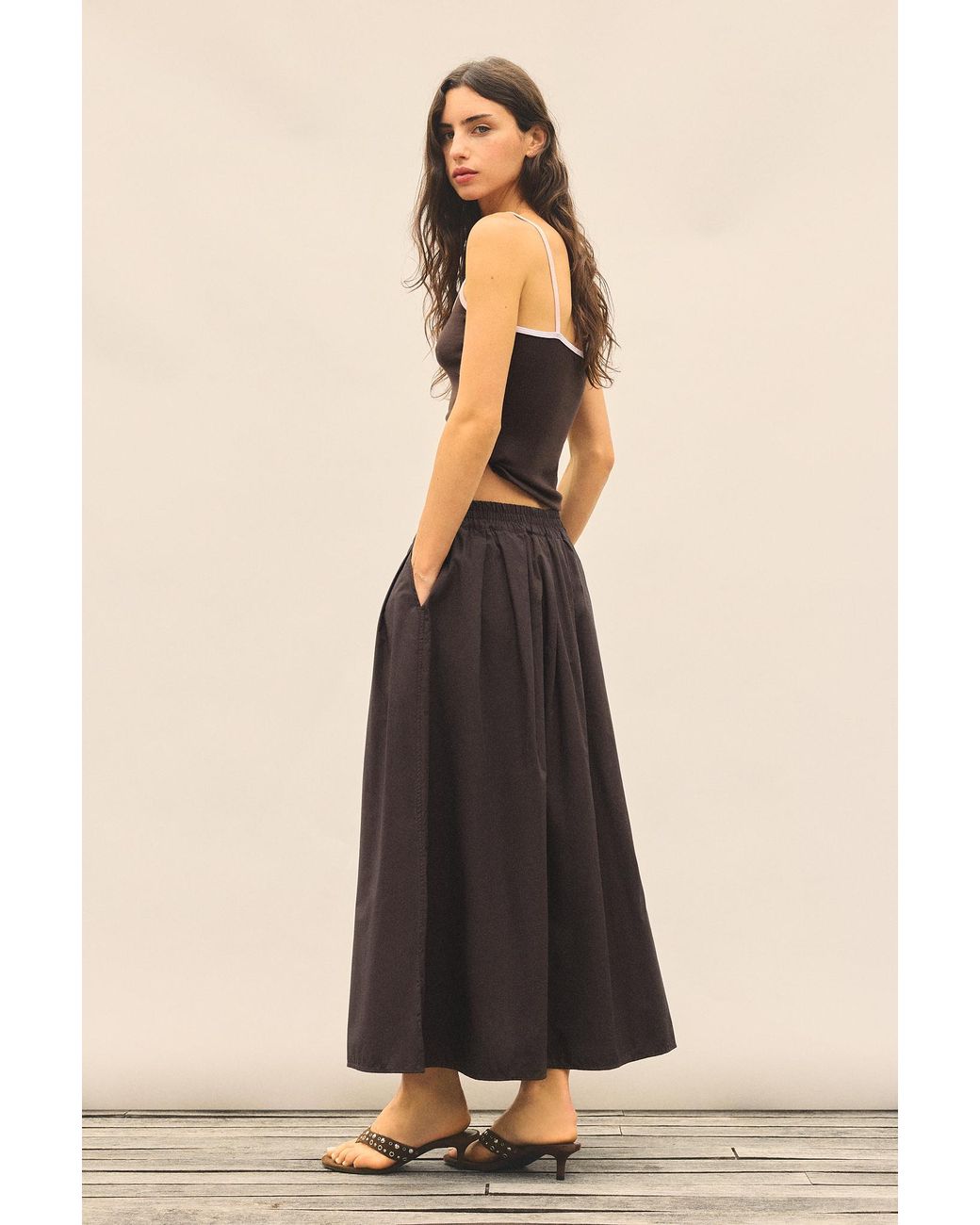 Pull&Bear Brown Long Poplin Skirt