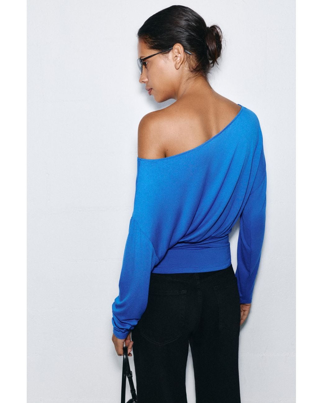 Pull&Bear Blue Asymmetric Waistband Top