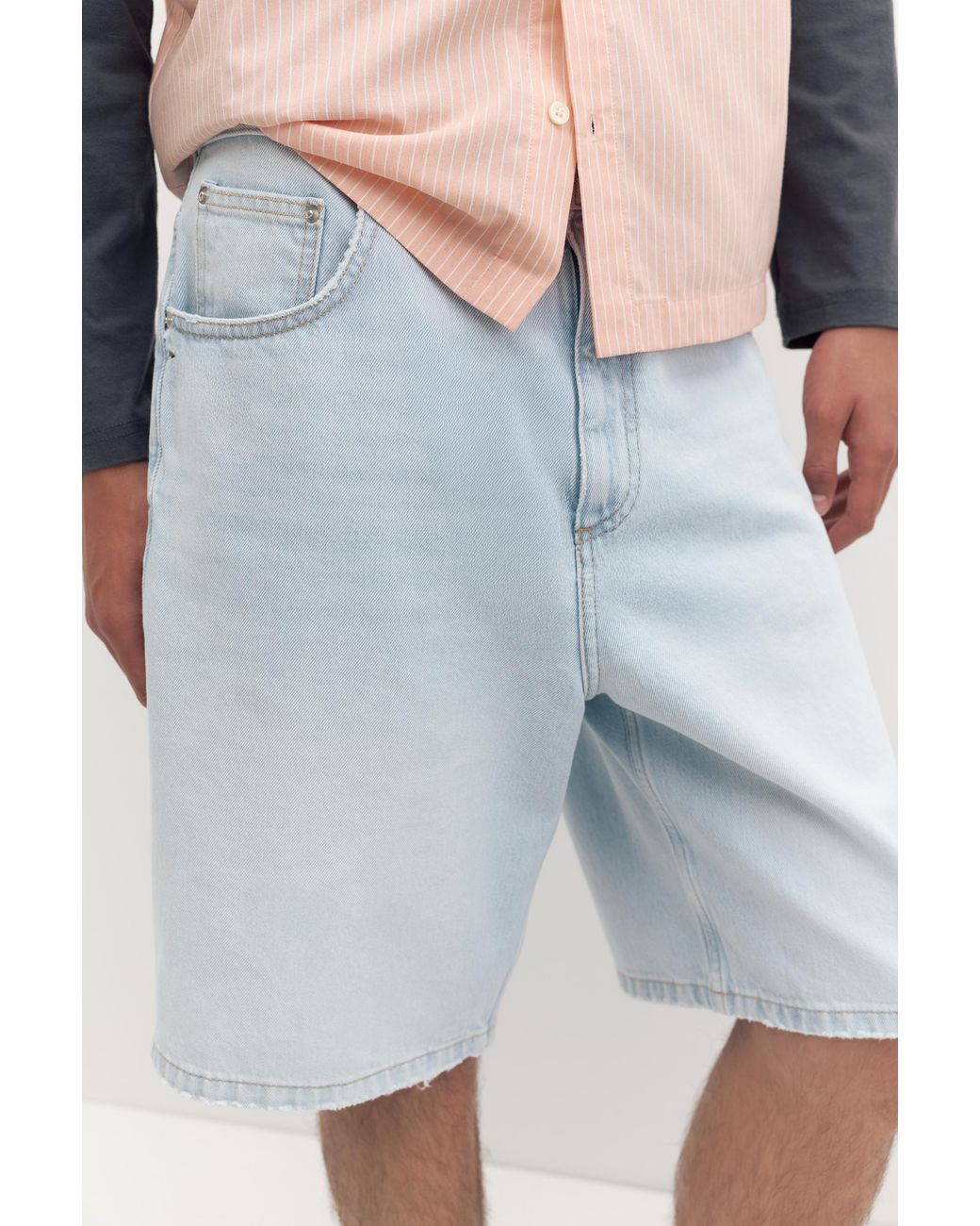 Pull&Bear Blue Baggy Denim Bermuda Shorts for men