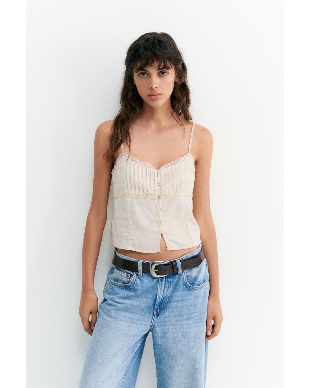 Pull&Bear White Linen Blend Camisole Top